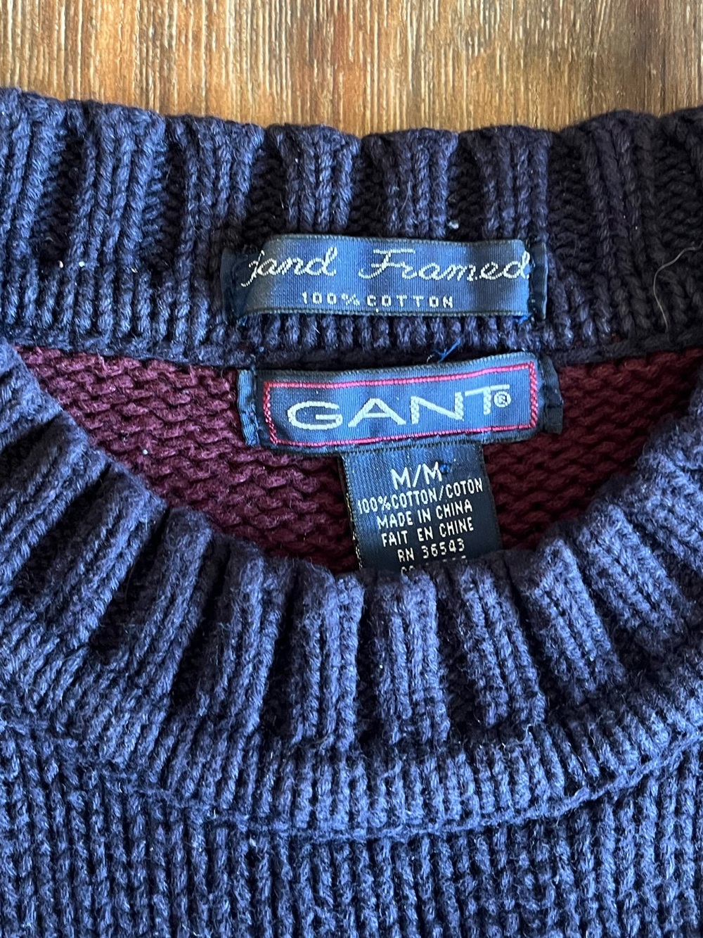 Vintage GANT Men's Navy and Burgundy and navy Striped Crewneck Sweater - Picture 7 of 7